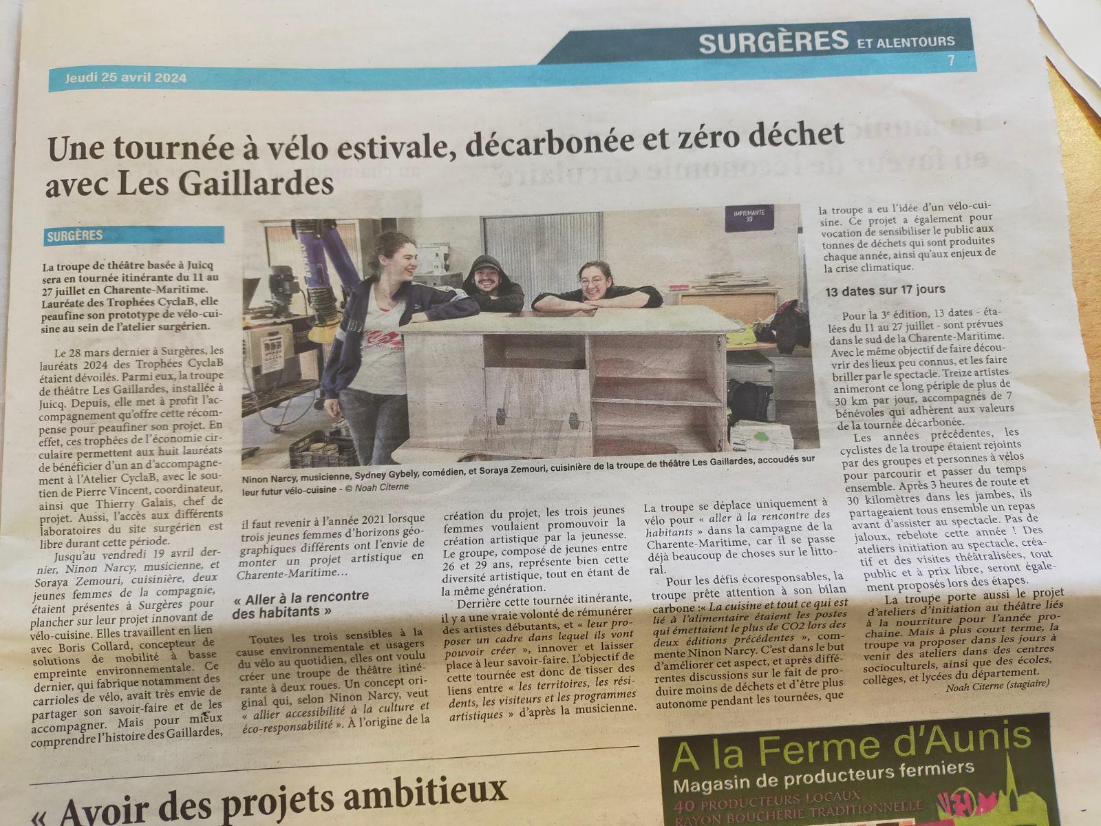 Une tournée à vélo estivale, décarbonée et zéro déchet avec Les Gaillardes – L&rsquo;Hebdo de Surgères 2024
