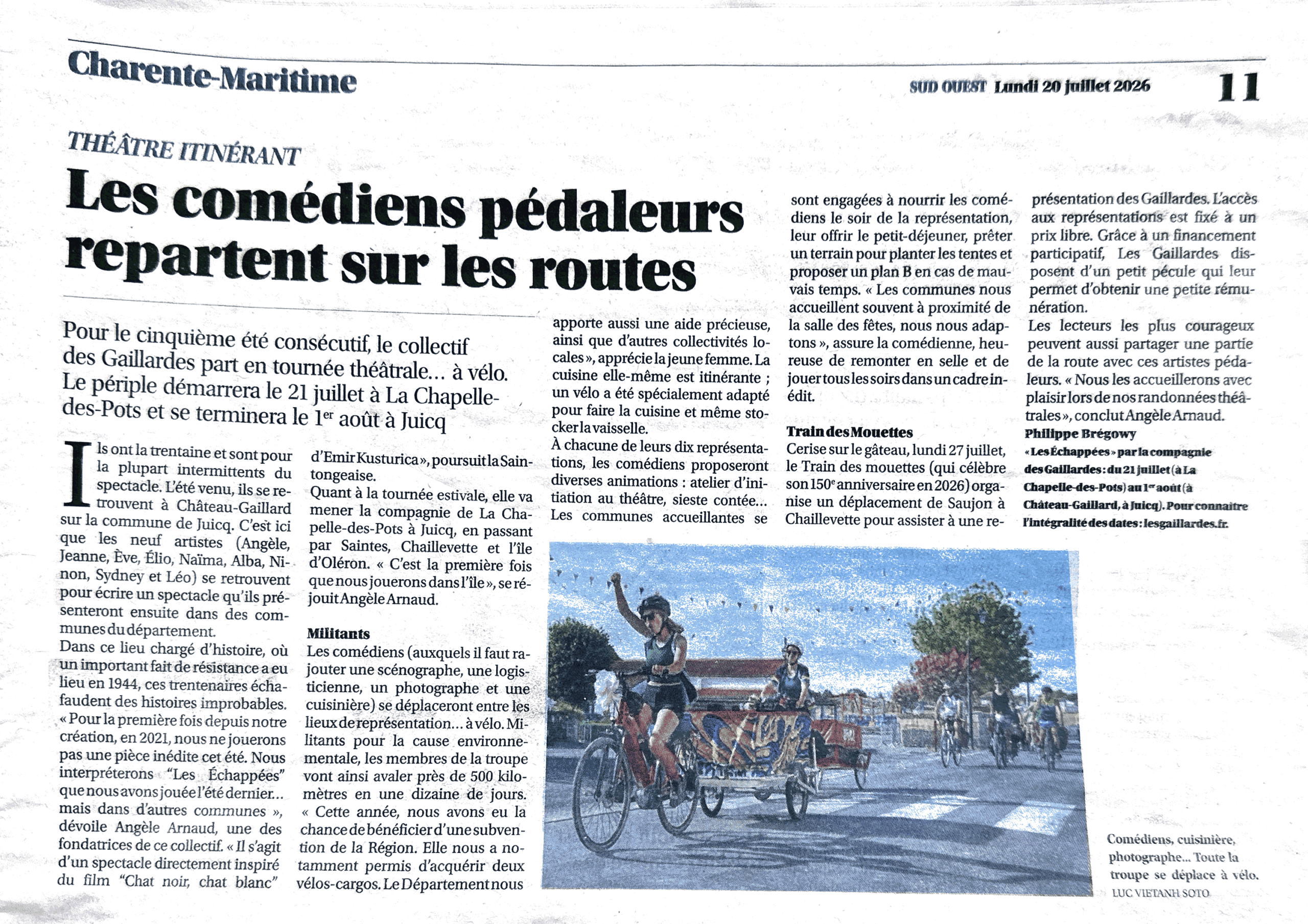 Les comédiens pédaleurs repartent sur les routes