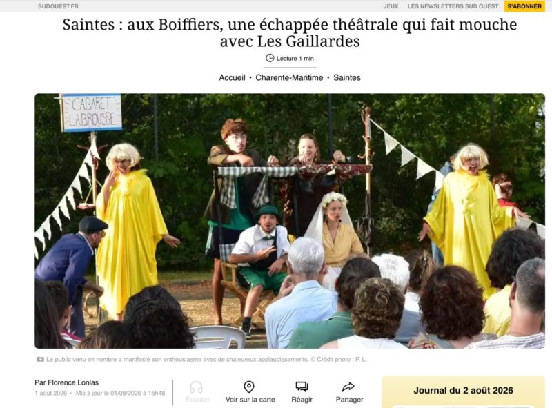 Saintes : aux Boiffiers, une échappée théâtrale qui fait mouche avec Les Gaillardes