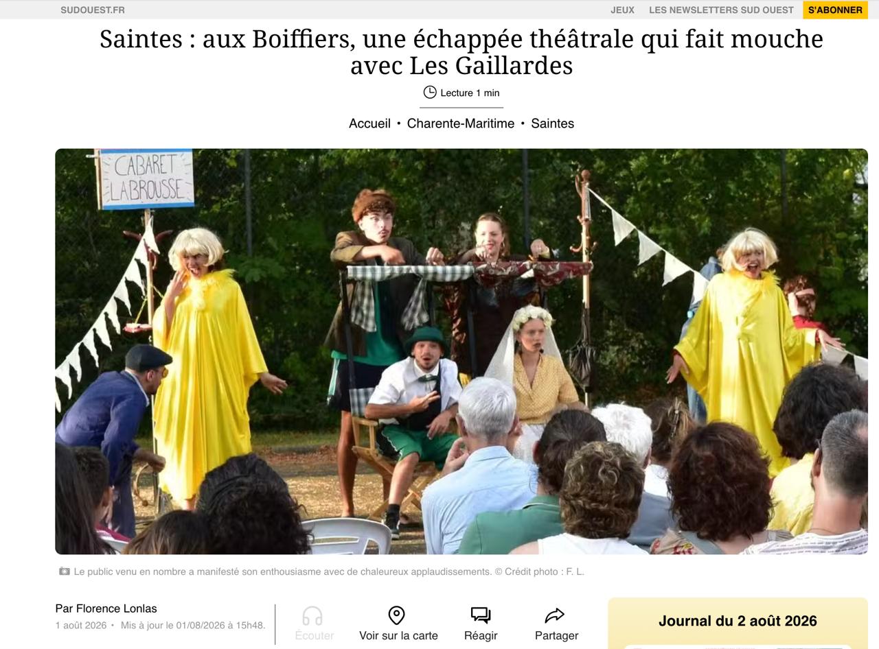 Saintes : aux Boiffiers, une échappée théâtrale qui fait mouche avec Les Gaillardes